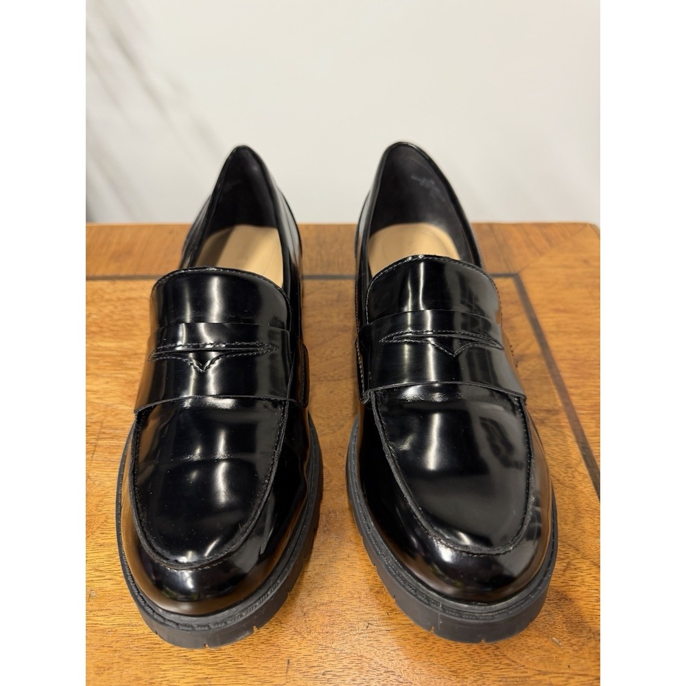 Nine West Women's 8 Penny Loafers Platform Slip-On Black LUG Soles Preppy Chunky